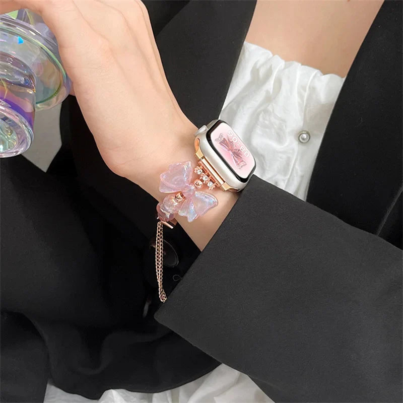 Bracelet Apple Watch avec nœud rose