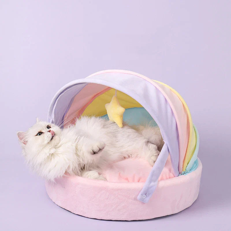 Lit pour chat arc-en-ciel pastel