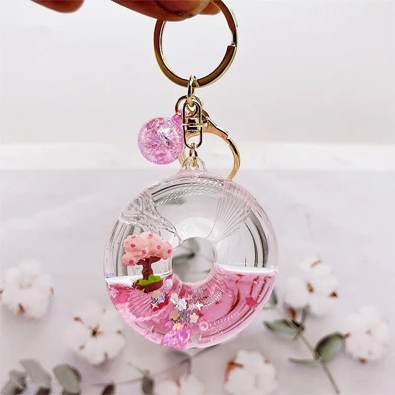 Porte-clés pailleté en forme de cerisier en fleurs