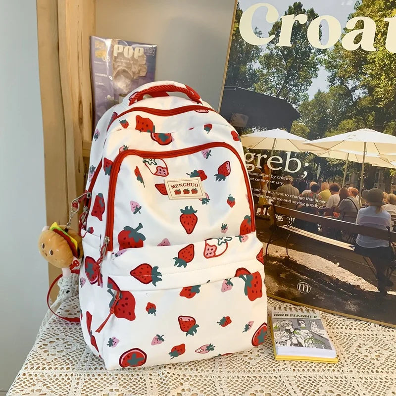 Sac à dos imprimé fraises blanches et rouges