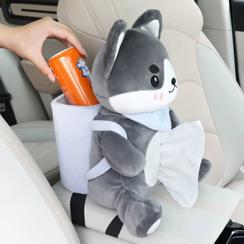 Boîte à mouchoirs et poubelle en peluche pour voiture