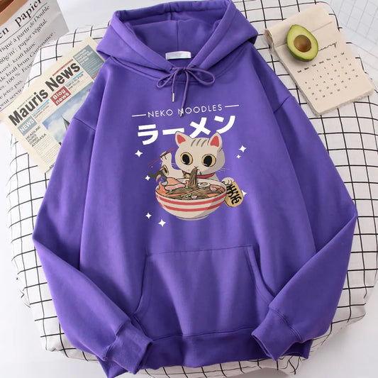 Sweat à capuche Harajuku Ramen Cat