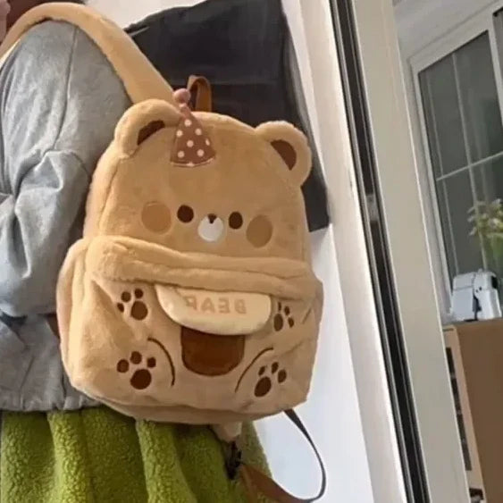 Sac à dos en peluche ours brun