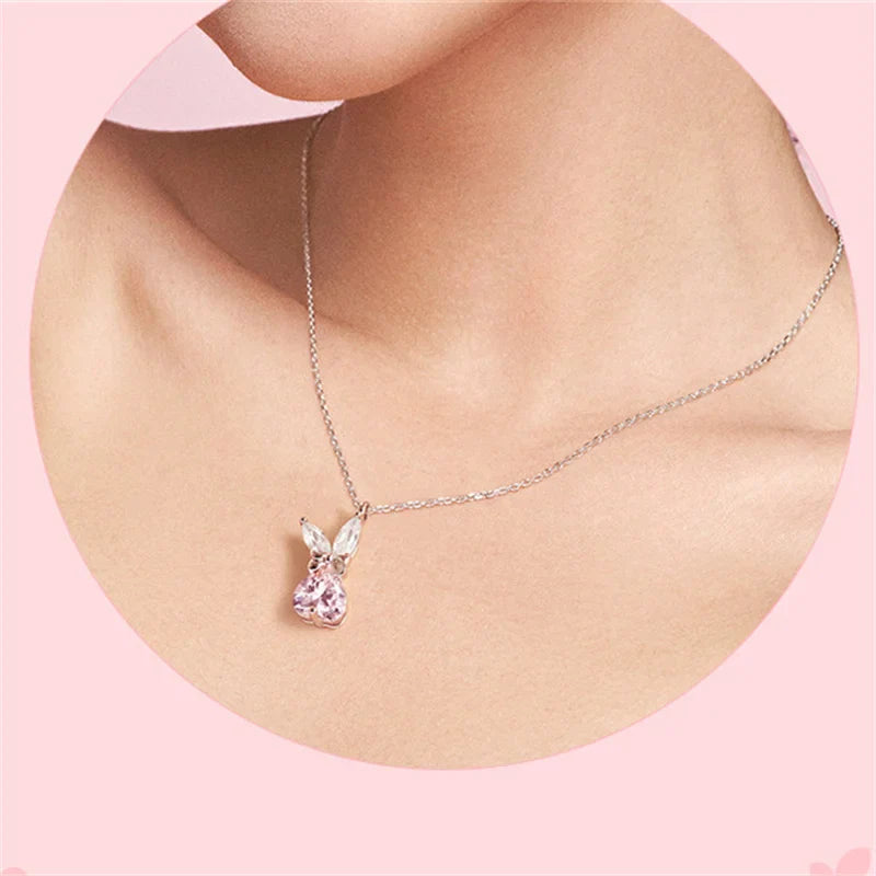 Pendentif nœud papillon en cristal argenté en forme de lapin
