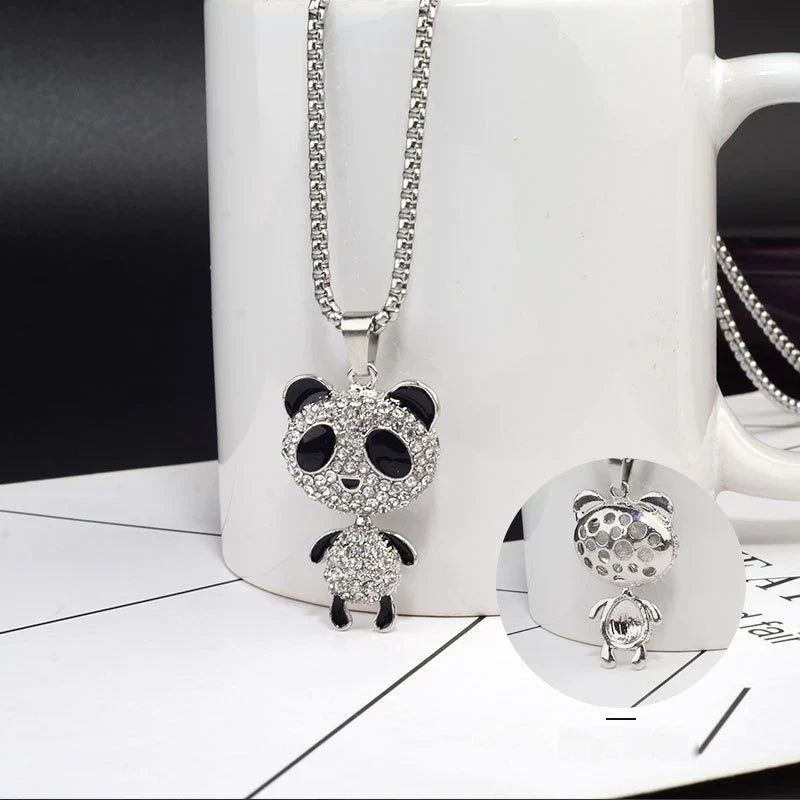Collier avec pendentif panda mobile en strass