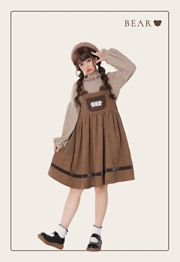 Corduroy Teddy Bear Overalls Dress