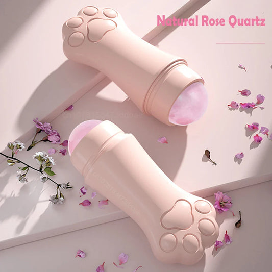 Rouleau absorbant d'huile pour le visage en quartz rose Cat Paw