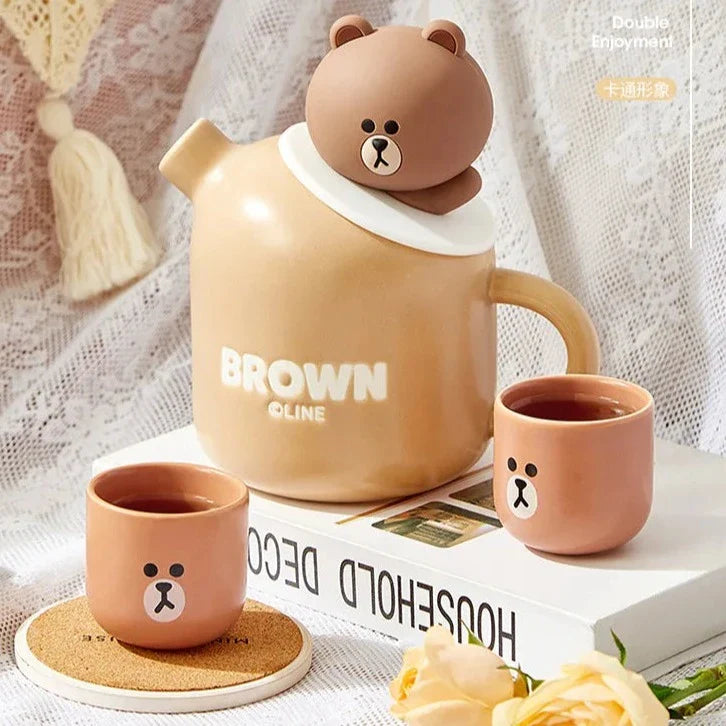 Tetera y tazas de cerámica con forma de osito de peluche