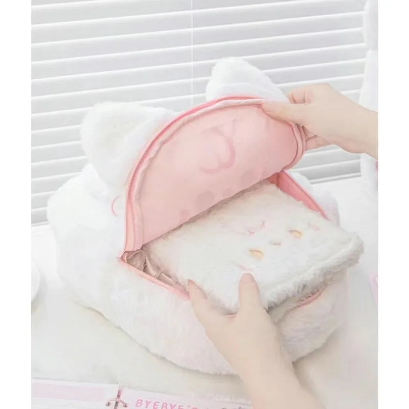 Sac à dos en peluche rose et blanc pour chat