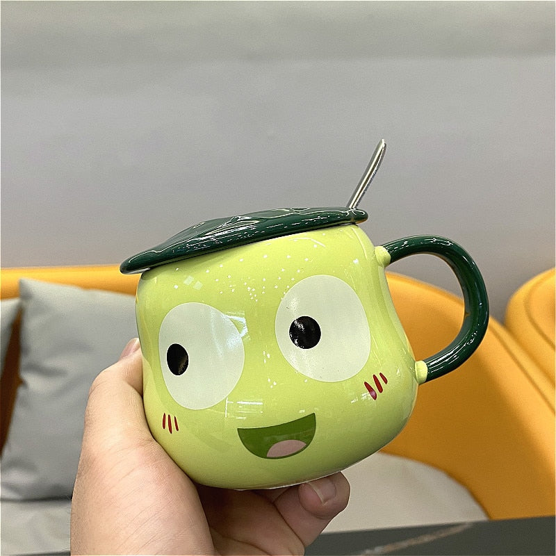 Taza de rana con tapa y cuchara