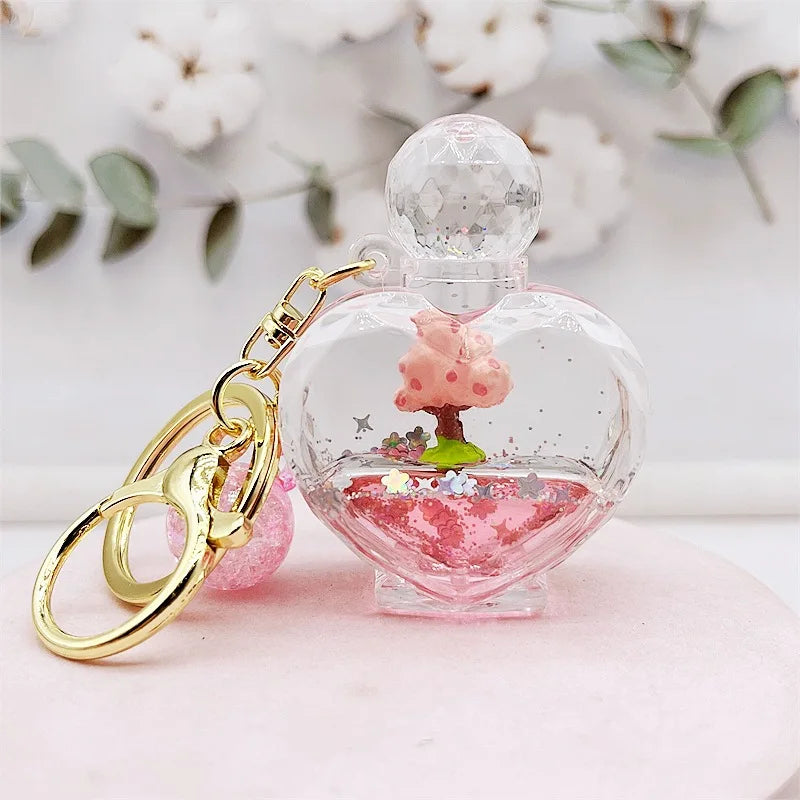 Porte-clés pailleté en forme de cerisier en fleurs