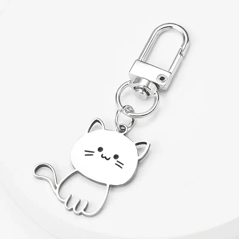 Porte-clés Kawaii Chat Argenté