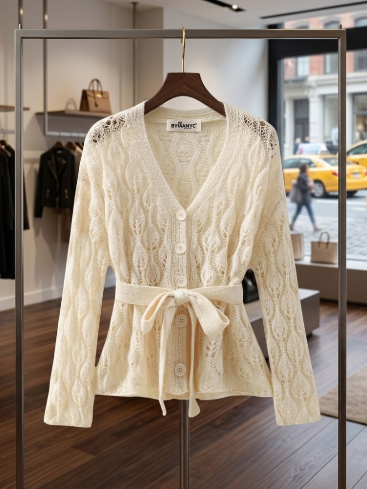Hell's Kitchen Belted Pointelle Cardigan