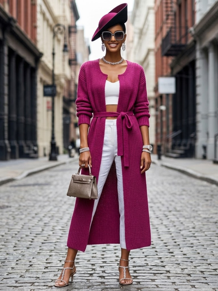 Park Avenue Long Belted Cardigan