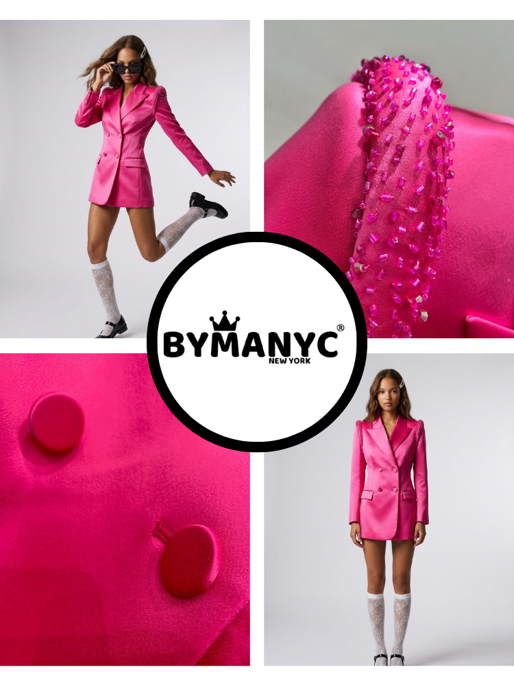 SoHo Magenta Satin Double-Breasted Blazer