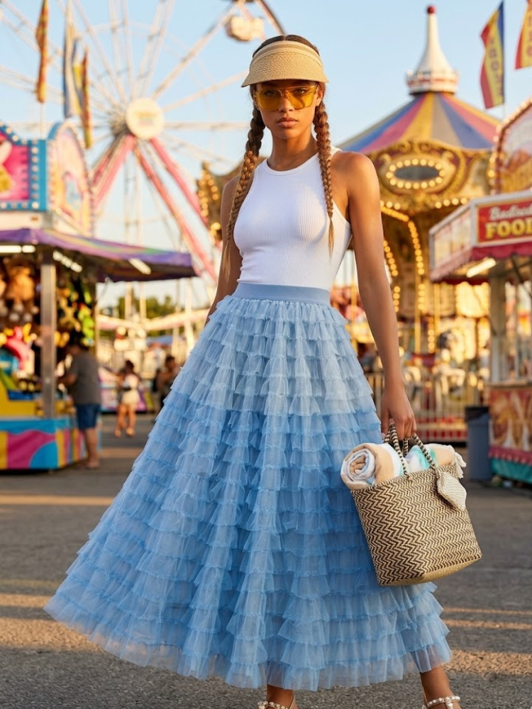 SoHo Tiered Ruffle Tulle Maxi Skirt
