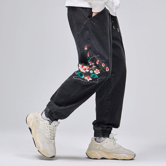 Pantalon de jogging brodé de fleurs KH7121