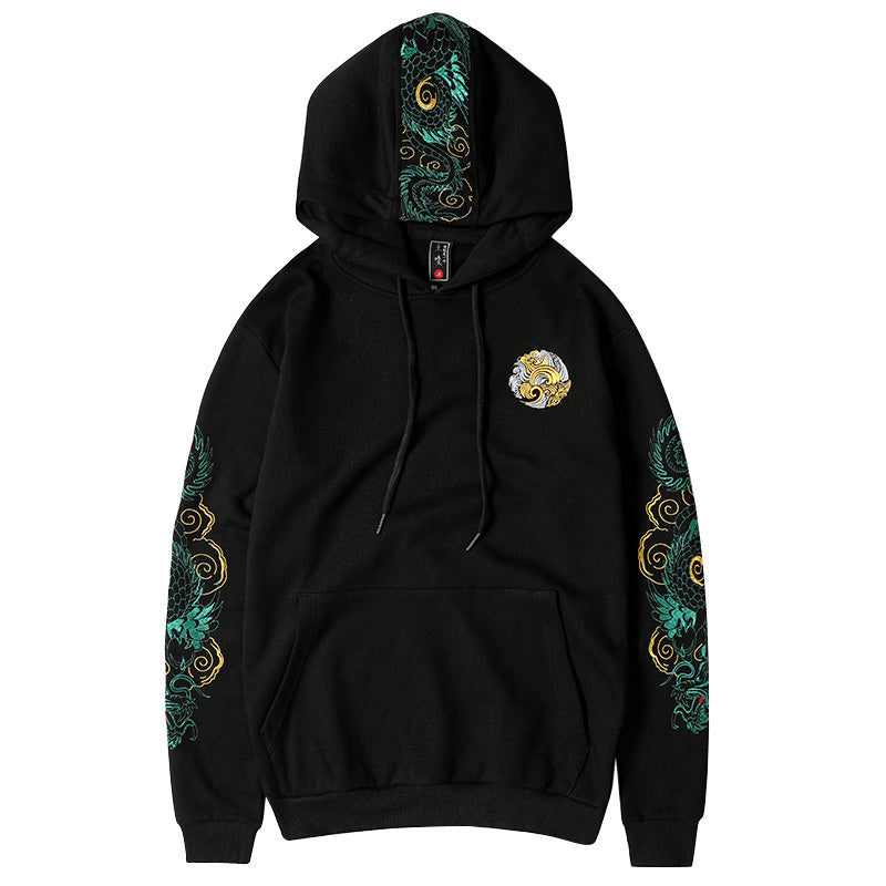 WSY340 Emerald Dragon Embroidery Hoodie