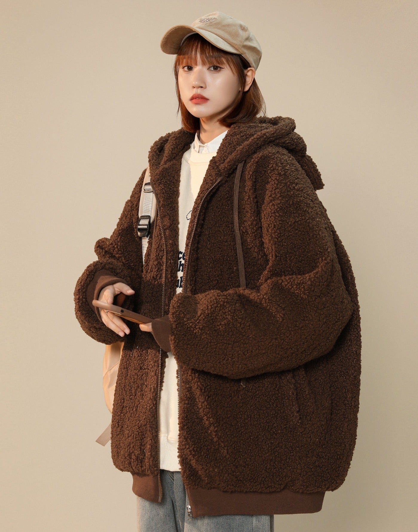 Veste d'hiver à oreilles de lapin en fourrure pour femme