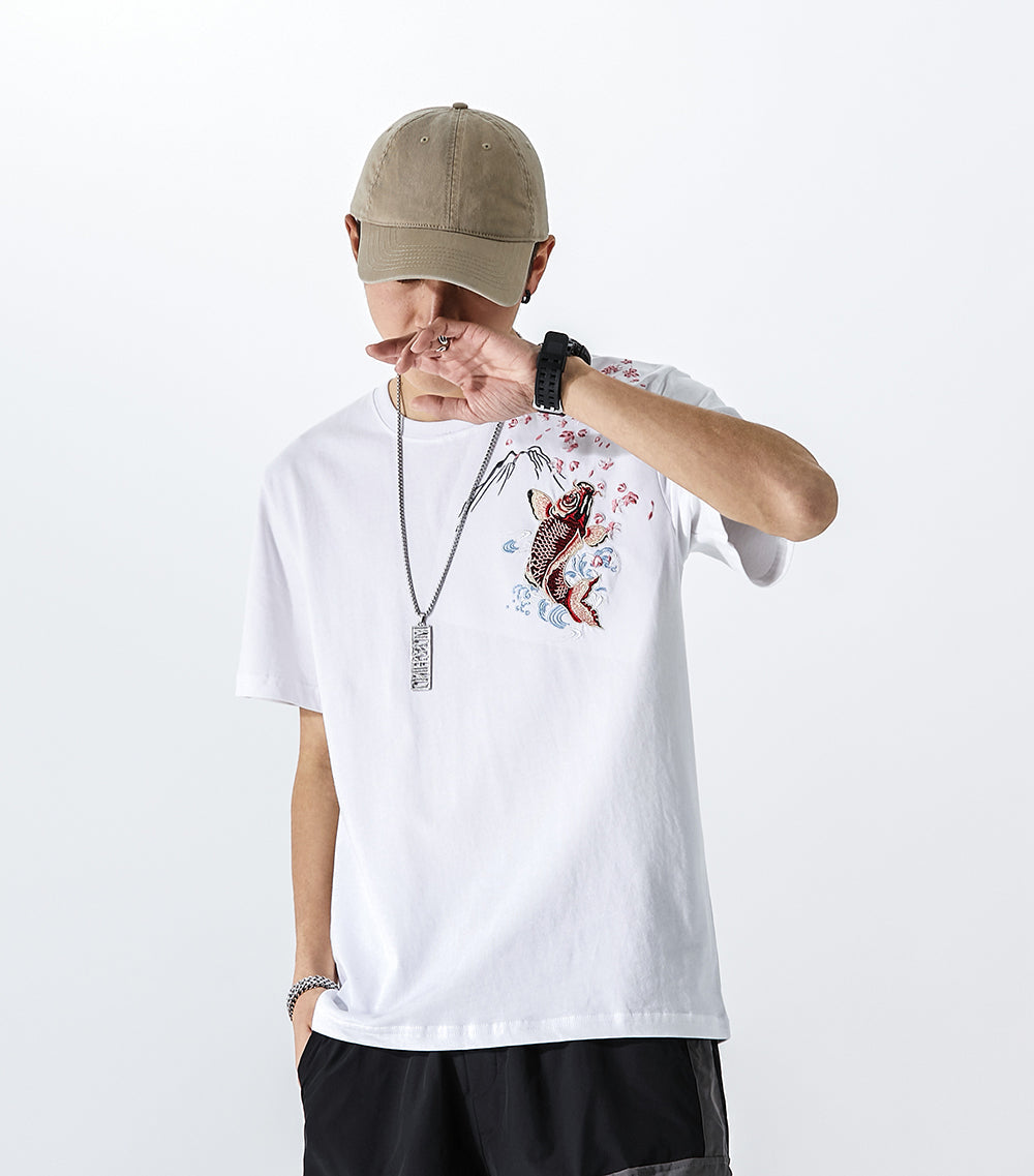 KH628 Red Koi Embroidery Tee