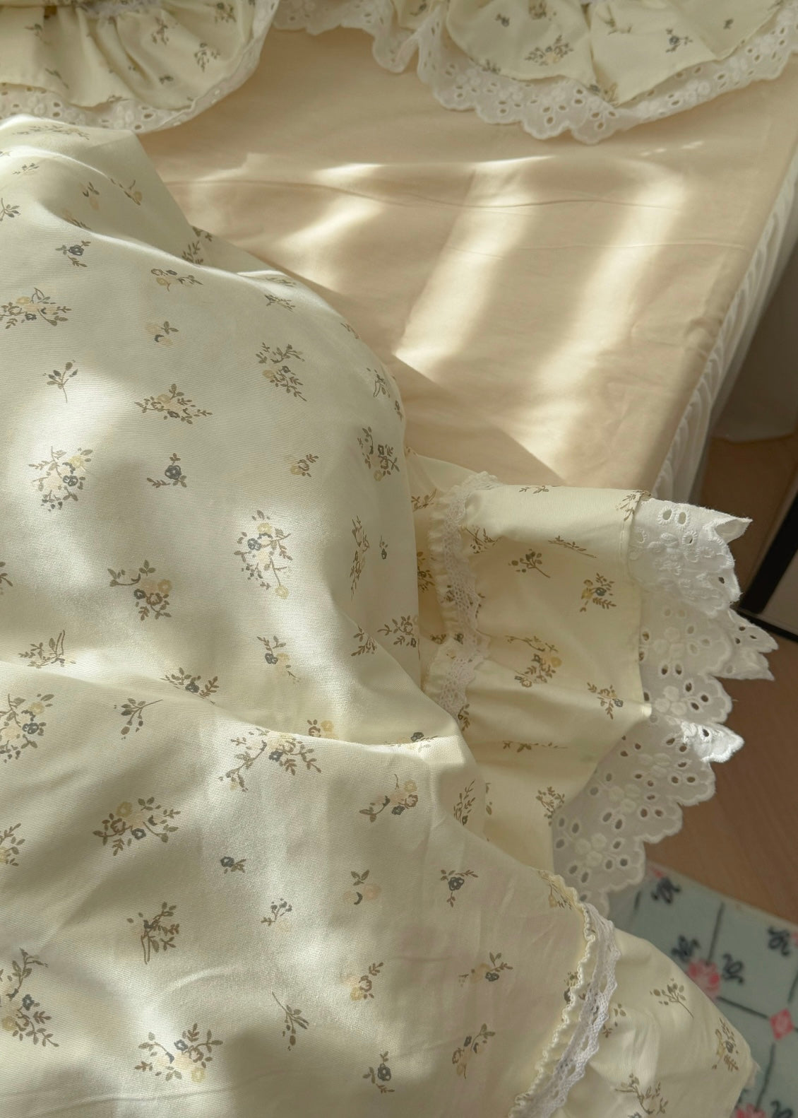 Ivory Floral Cotton Duvet Cover Set
