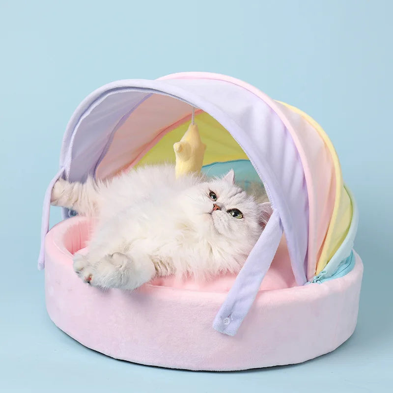 Lit pour chat arc-en-ciel pastel