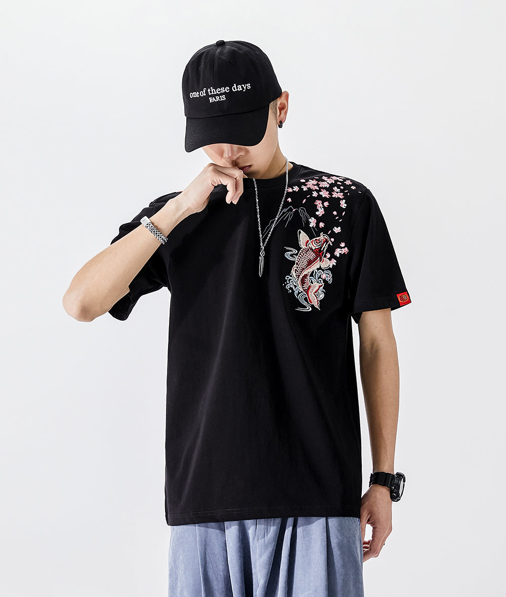 KH628 Red Koi Embroidery Tee