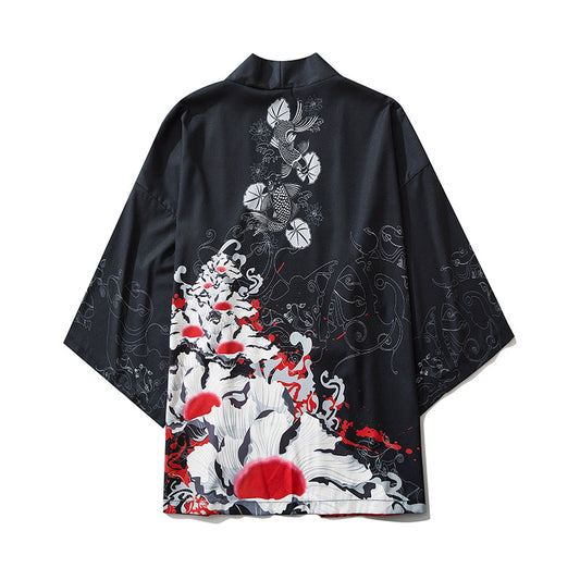 YC6032 Kimono à fleurs rouges