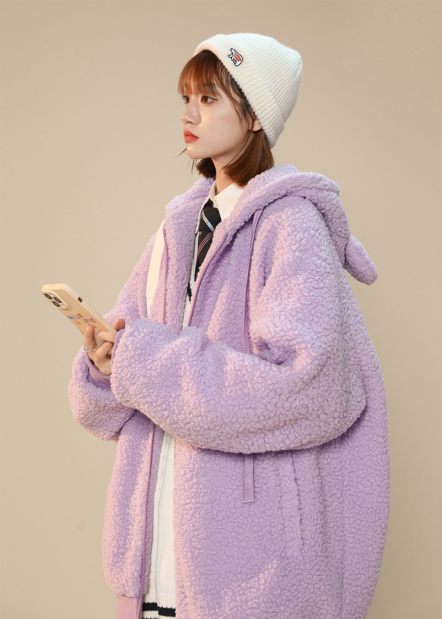 Veste d'hiver à oreilles de lapin en fourrure pour femme