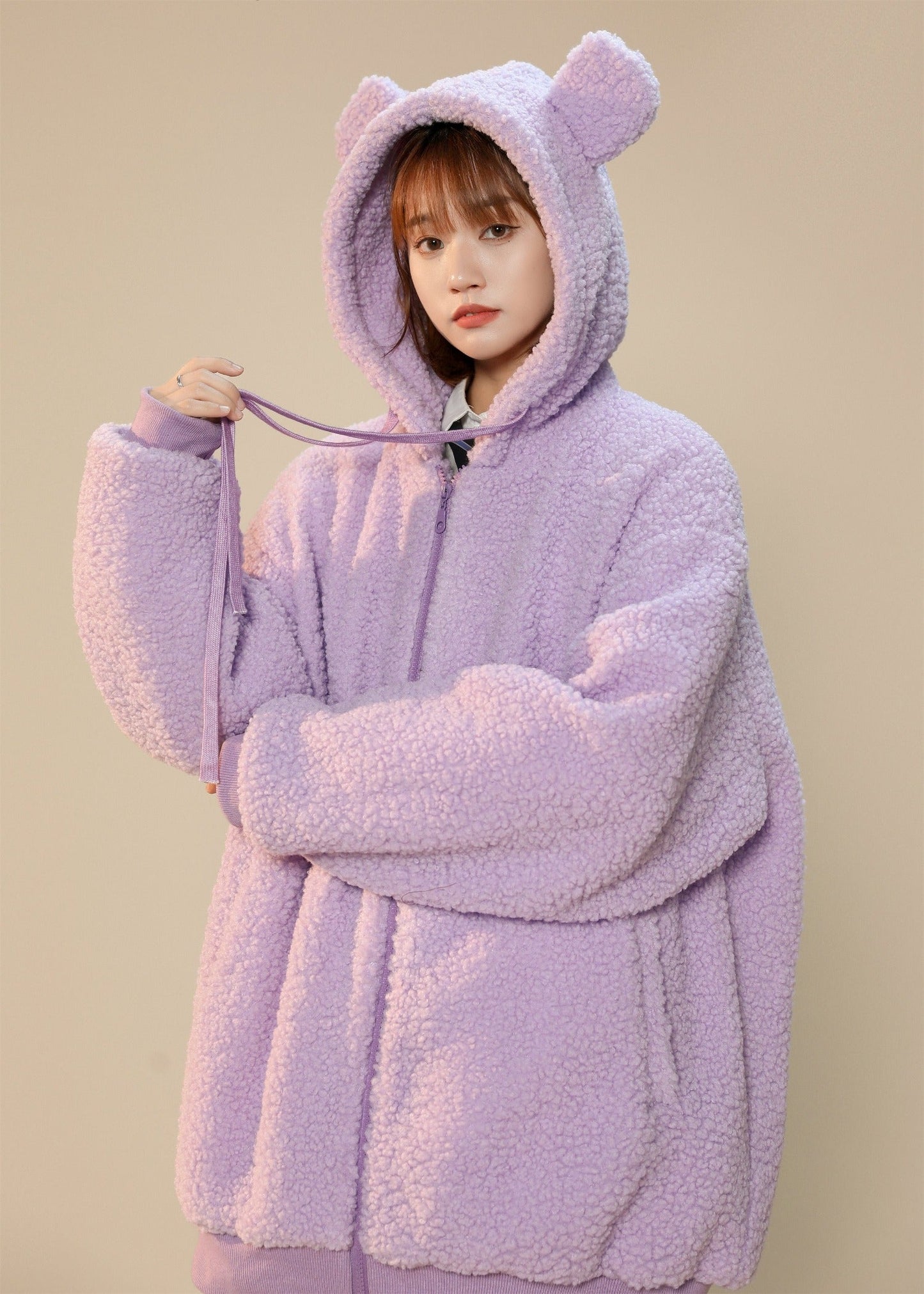 Veste d'hiver à oreilles de lapin en fourrure pour femme