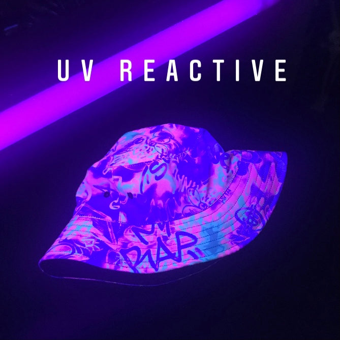 Neon Graffiti Mix Bucket Hat | UV Blacklight Reactive