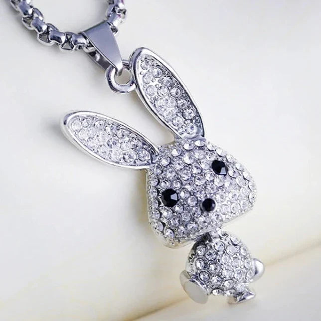 Collier pendentif lapin kawaii en strass