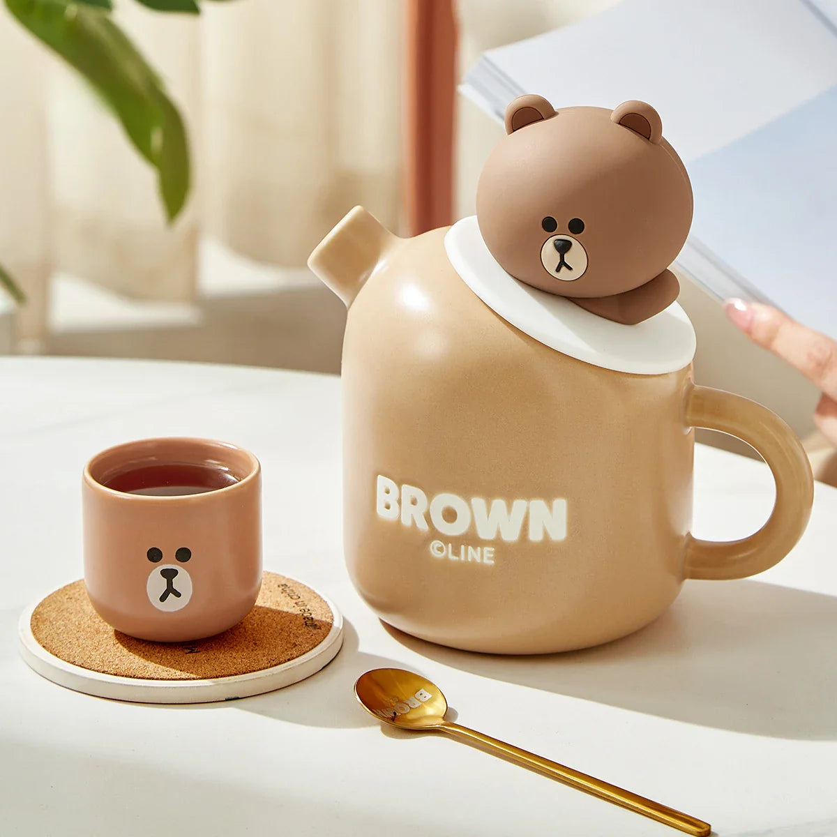 Tetera y tazas de cerámica con forma de osito de peluche