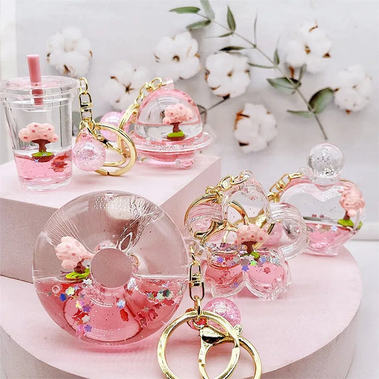 Porte-clés pailleté en forme de cerisier en fleurs