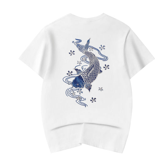T-shirt brodé Koi bleu KH801