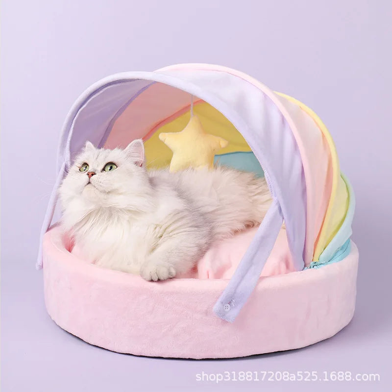 Lit pour chat arc-en-ciel pastel