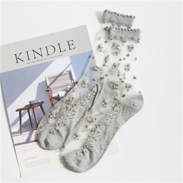Silk Flower Print Transparent Socks