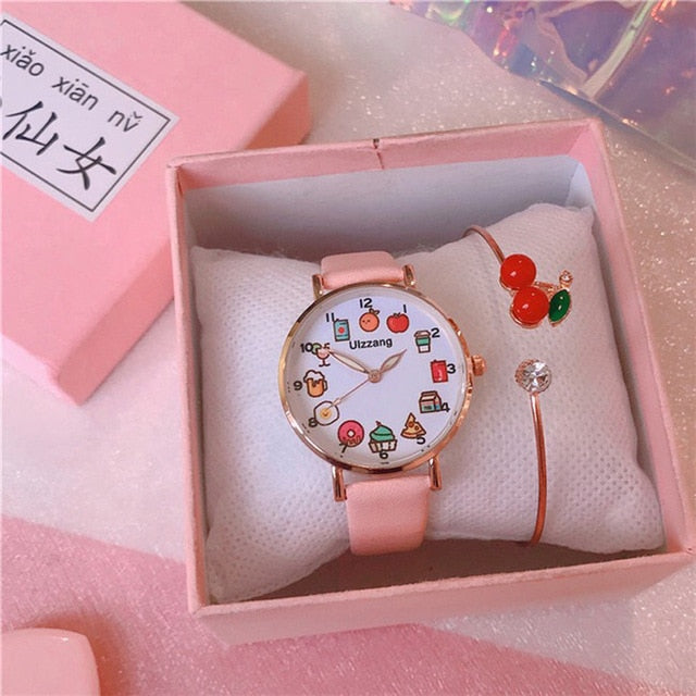 Montre gourmande et bracelet cerise