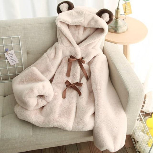 Chaqueta con capucha de osito de peluche