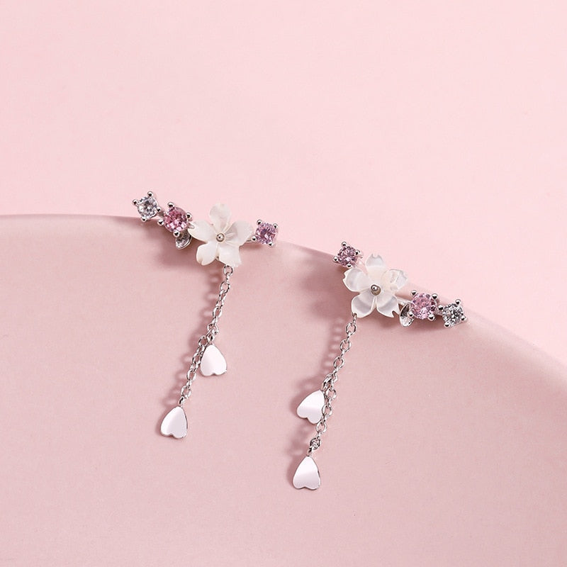 Boucles d'oreilles pendantes en forme de fleur de cerisier