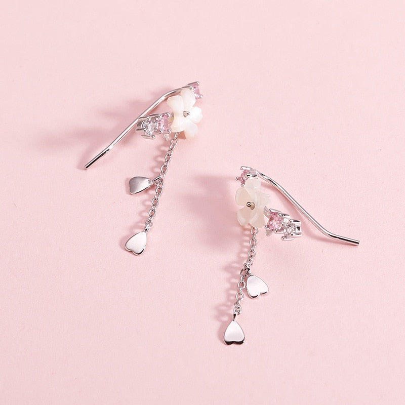 Boucles d'oreilles pendantes en forme de fleur de cerisier