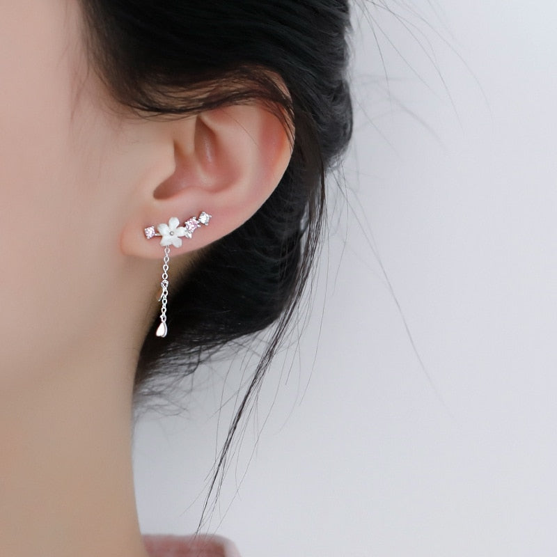 Boucles d'oreilles pendantes en forme de fleur de cerisier