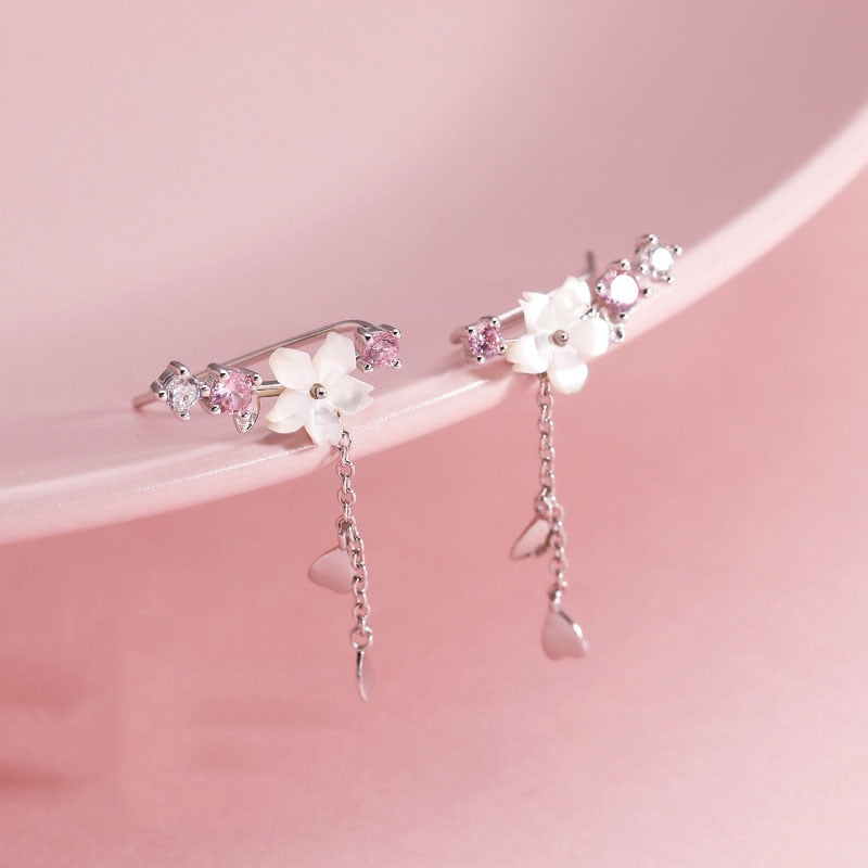 Boucles d'oreilles pendantes en forme de fleur de cerisier