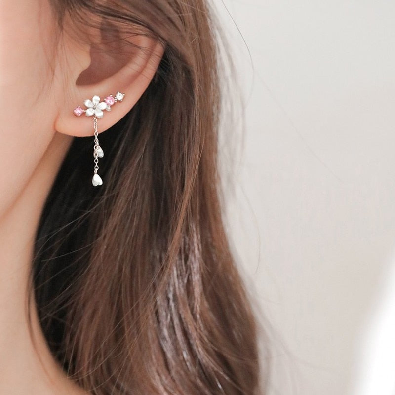 Boucles d'oreilles pendantes en forme de fleur de cerisier