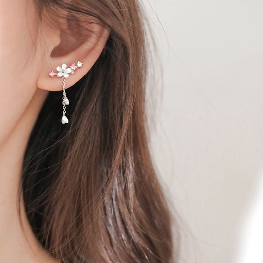 Boucles d'oreilles pendantes en forme de fleur de cerisier