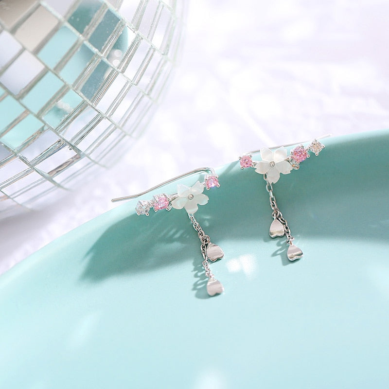 Boucles d'oreilles pendantes en forme de fleur de cerisier