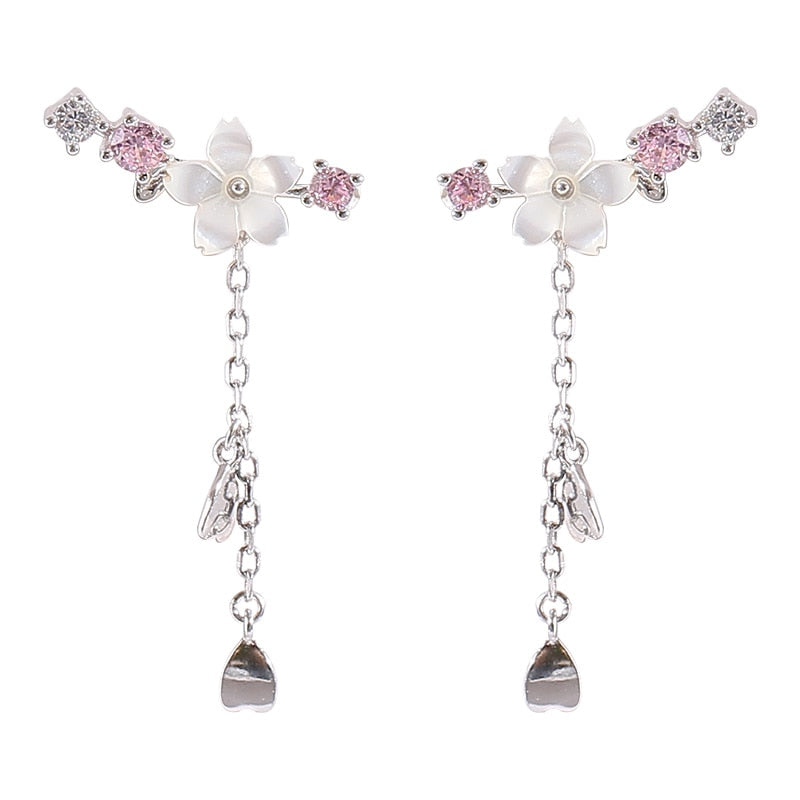 Boucles d'oreilles pendantes en forme de fleur de cerisier