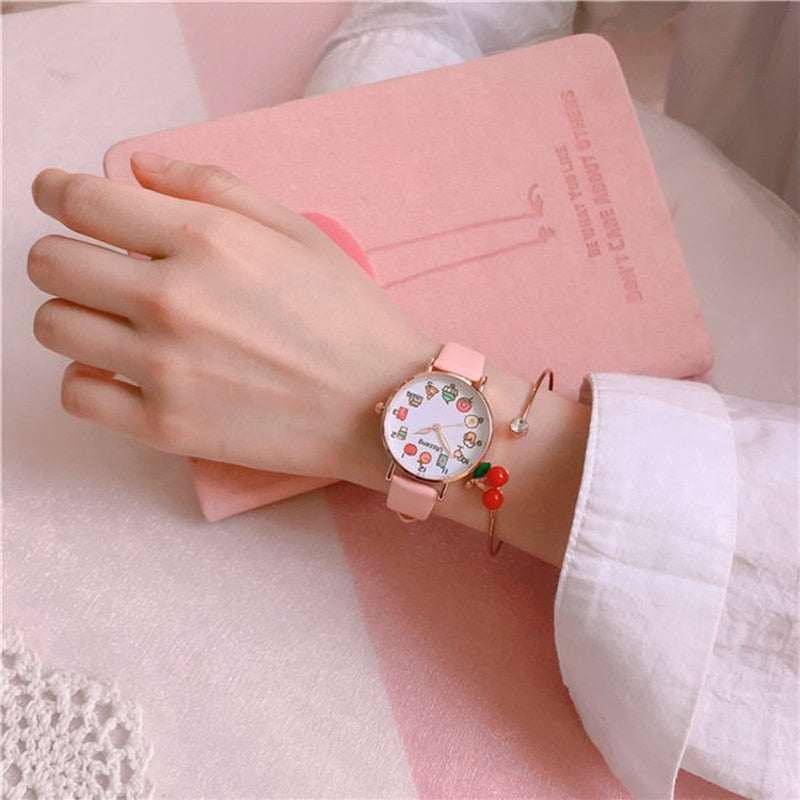 Montre gourmande et bracelet cerise