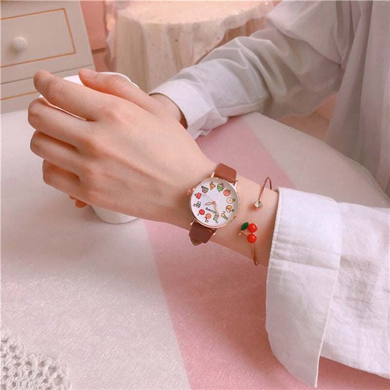 Montre gourmande et bracelet cerise