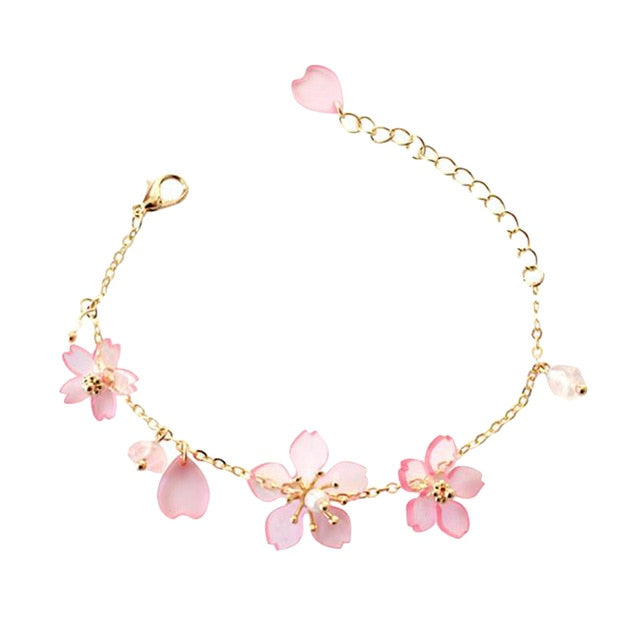 Bracelet en cristal de fleur de cerisier rose